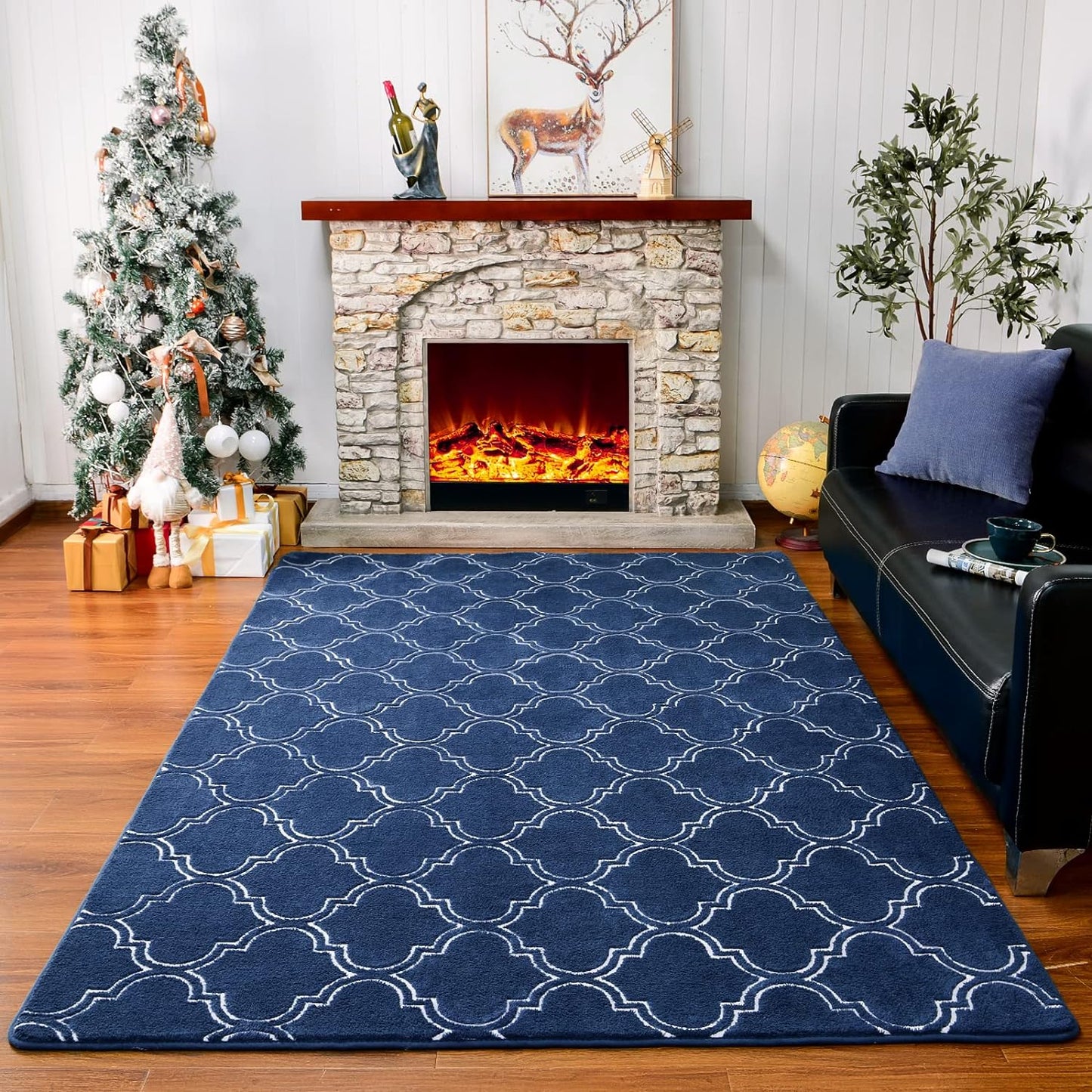 Shag Area Rug, 4' x 6' Soft Trellis Design for Bedroom and Living Room, Memory Foam Indoor Carpet, Gray/White