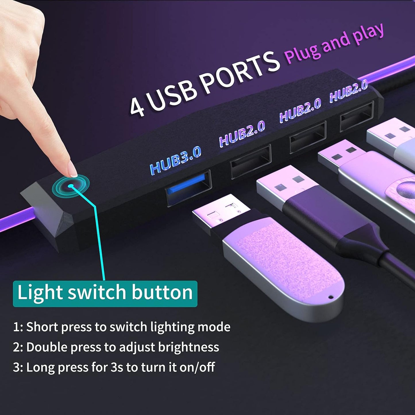 RGB Gaming Mouse Pad with 4-Port USB Hub and 13 Lighting Modes, Oversize Anti-Slip Rubber Base with Waterproof Coating Mouse Mat for Computer PC Games, 80 X 30 Cm, Black