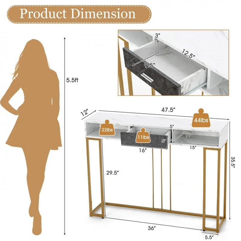 48-Inch Two-Tier Console Table with Drawer