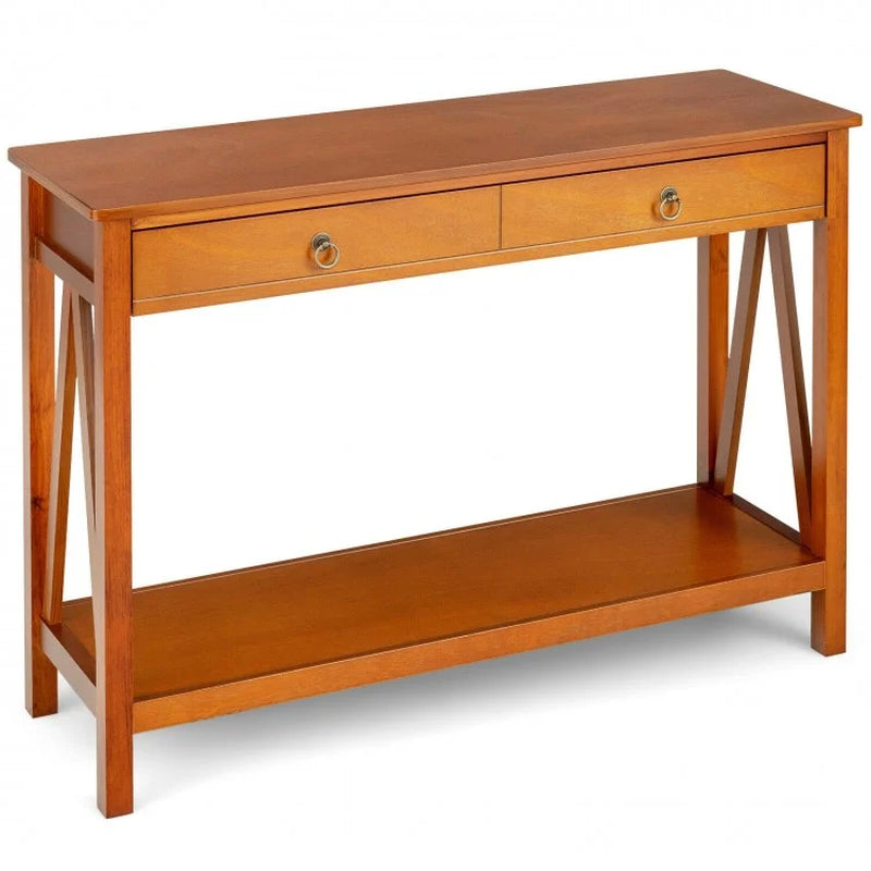 Entryway Console Table with Dual Drawer Storage and Shelf