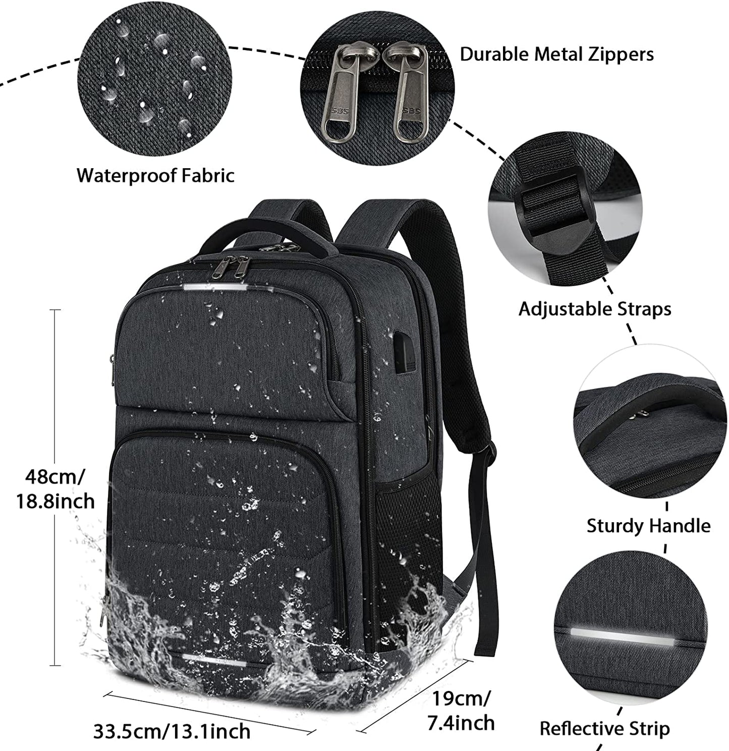 Laptop Backpack 17.3 Inch Travel Backpack TSA Friendly Business Backpack Large Waterproof School Backpack Work Computer Backpacks, Black