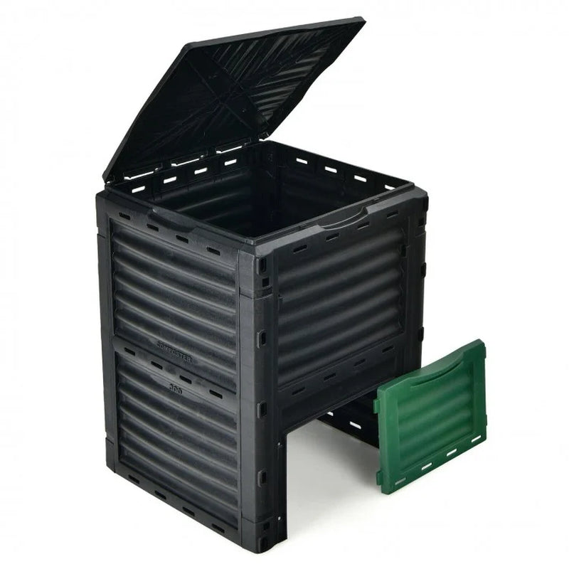 80-Gallon Outdoor Compost Bin with Large Access Lid and Bottom Access Door