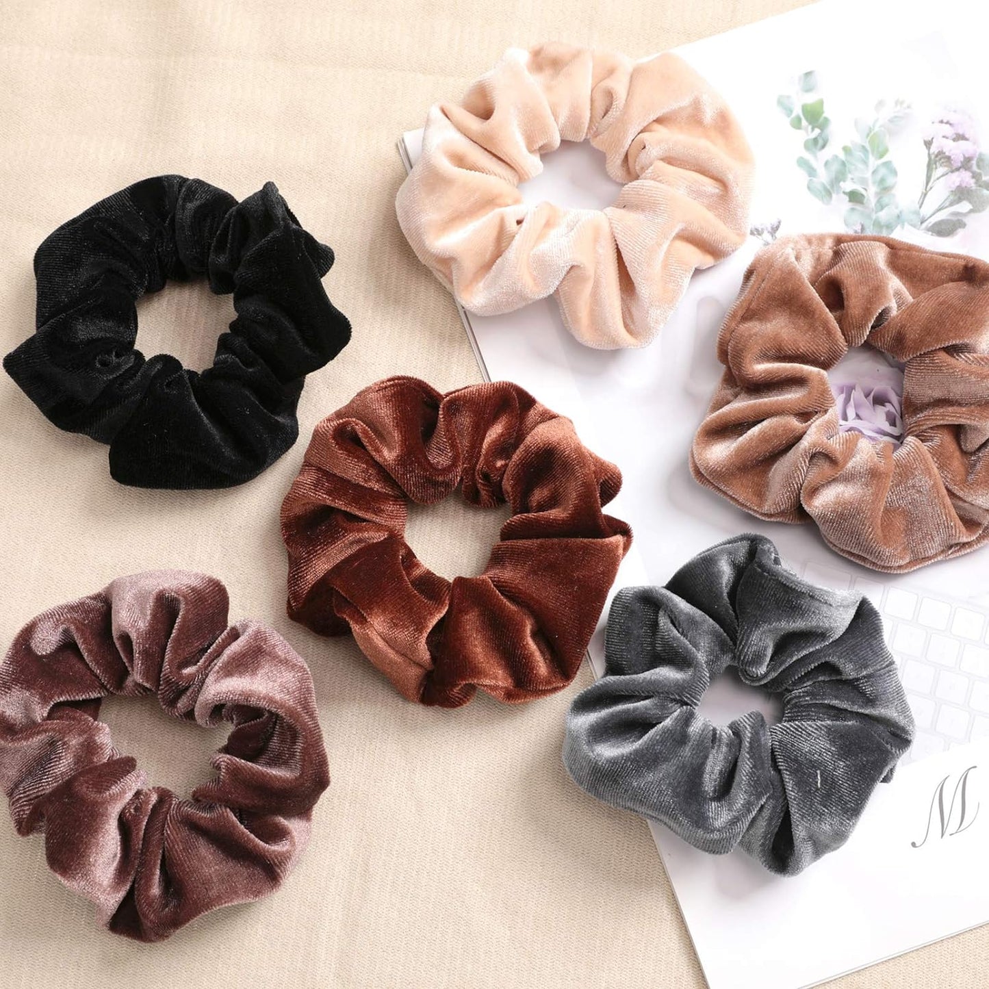 Velvet Scrunchies for Women - 12 Pack of Classic Dark Color Elastic Hair Ties, Soft Ponytail Holders and Accessories