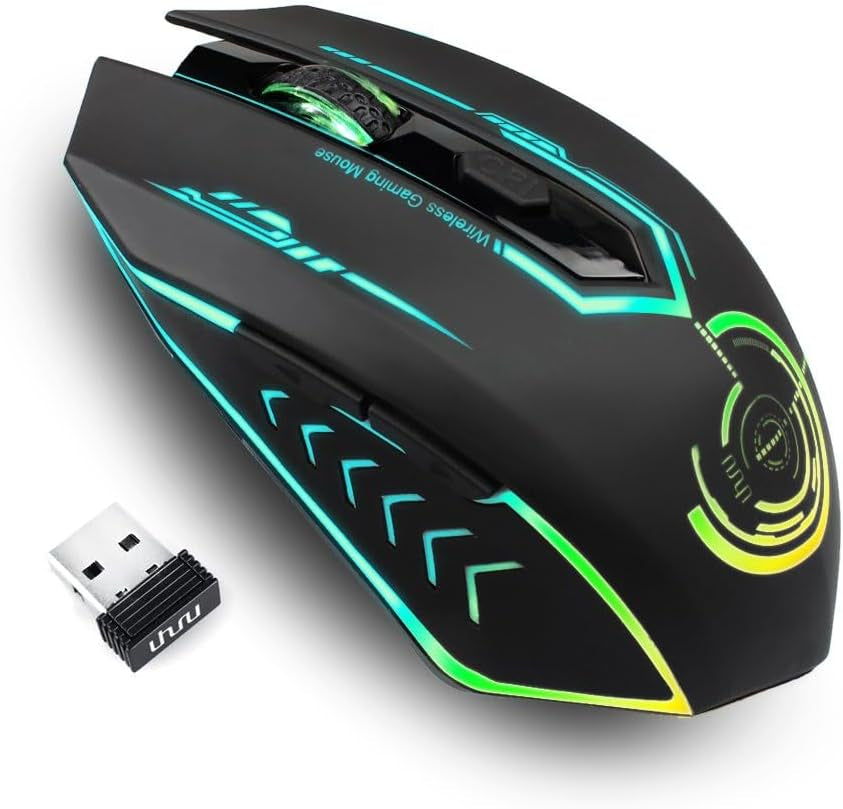 Wireless Gaming Mouse - 10000 DPI, Rechargeable USB Wireless Mouse - 6 Buttons 7 Changeable LED Color Programmable