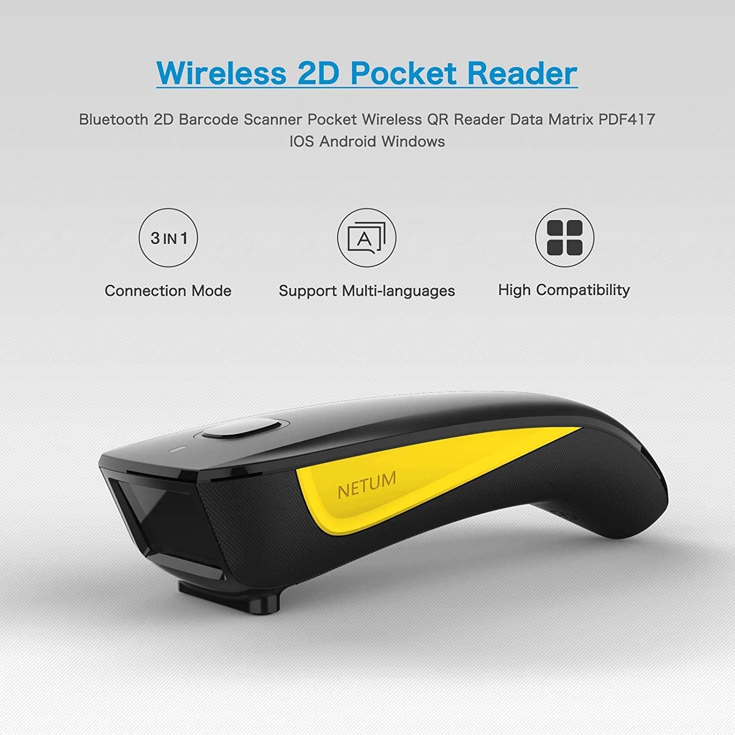 QR Code & Barcode Scanner - Compact Bluetooth-Compatible USB 1D/2D Image Reader for Inventory Management - C750