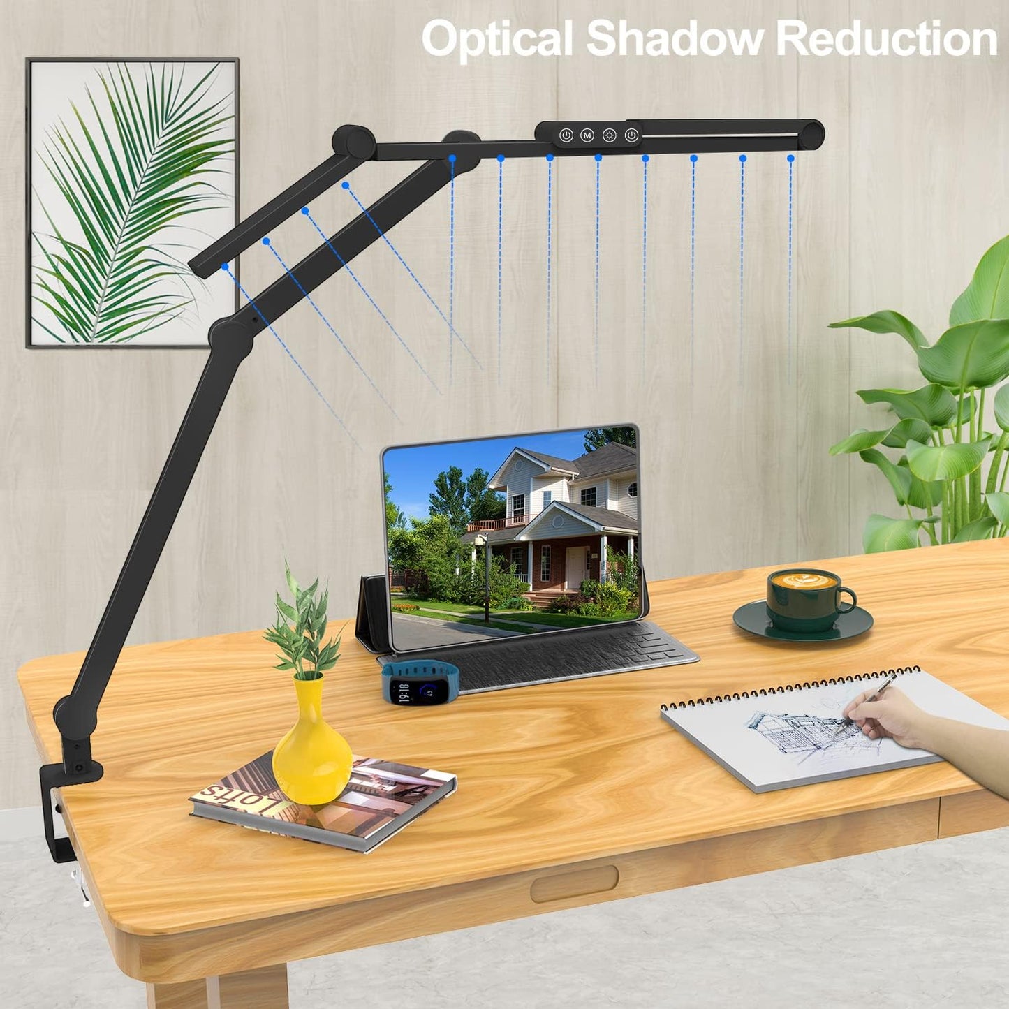 LED Desk Lamp with Clamp - Architect-Style Lighting for Home Office, 24W Ultra Bright with Auto Dimming and Stepless Brightness Control