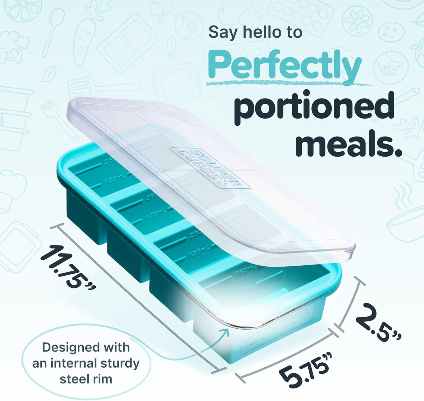 Extra-Large Silicone Freezing Tray with Lid - 1-Cup Portion Control for Soups, Broths, and Sauces, Set of 2