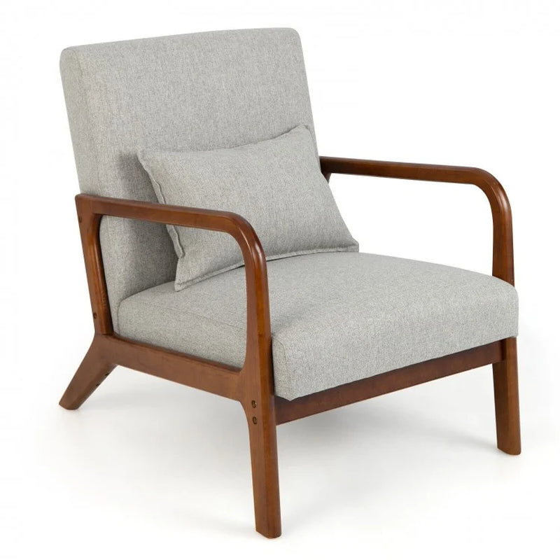 Contemporary Accent Chair Featuring a Rubber Wood Frame and Lumbar Support Pillow