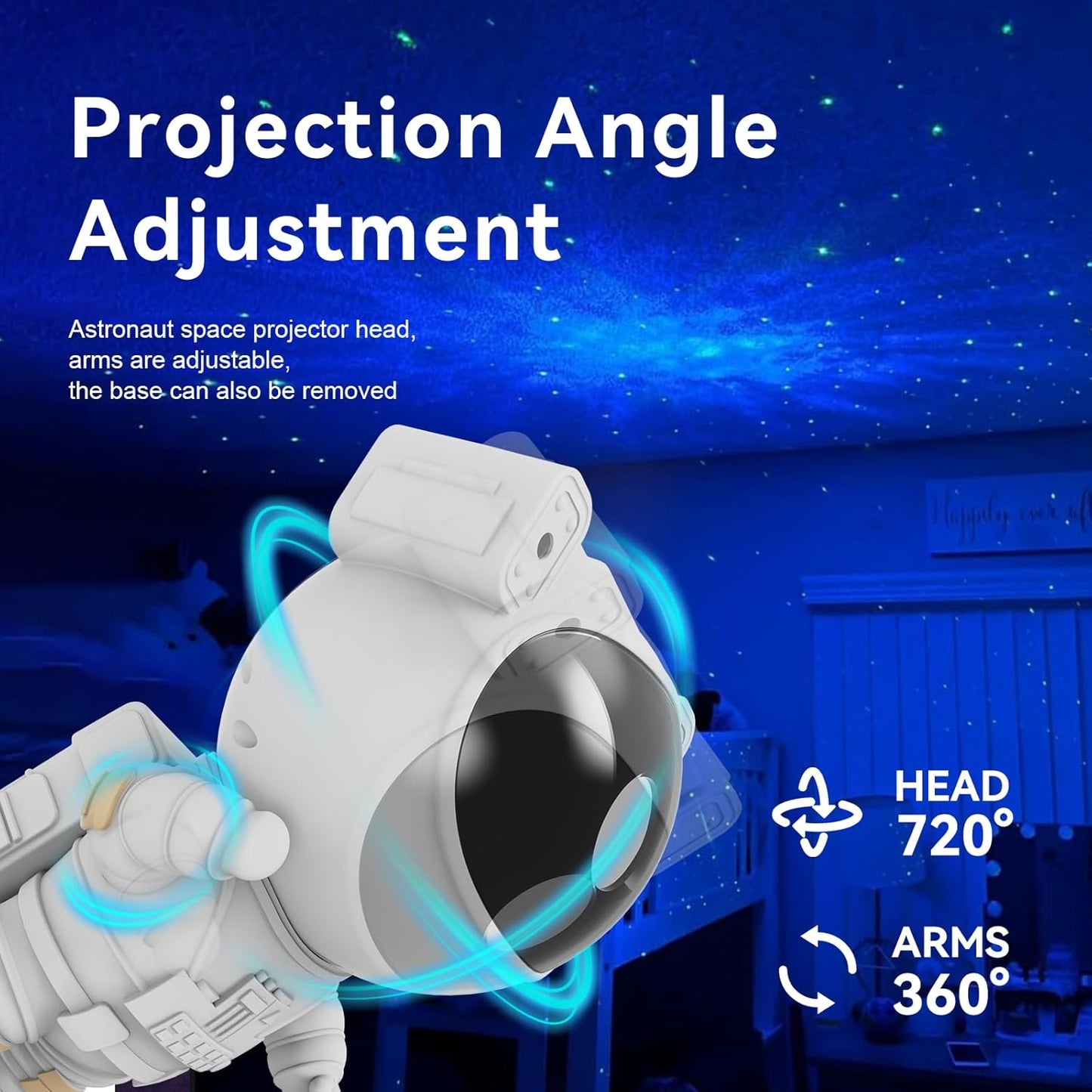Astronaut Star Projector Night Light - Galaxy Nebula Ceiling Projection Lamp with Timer and 360° Adjustable Design for Kids and Adults Room Decor