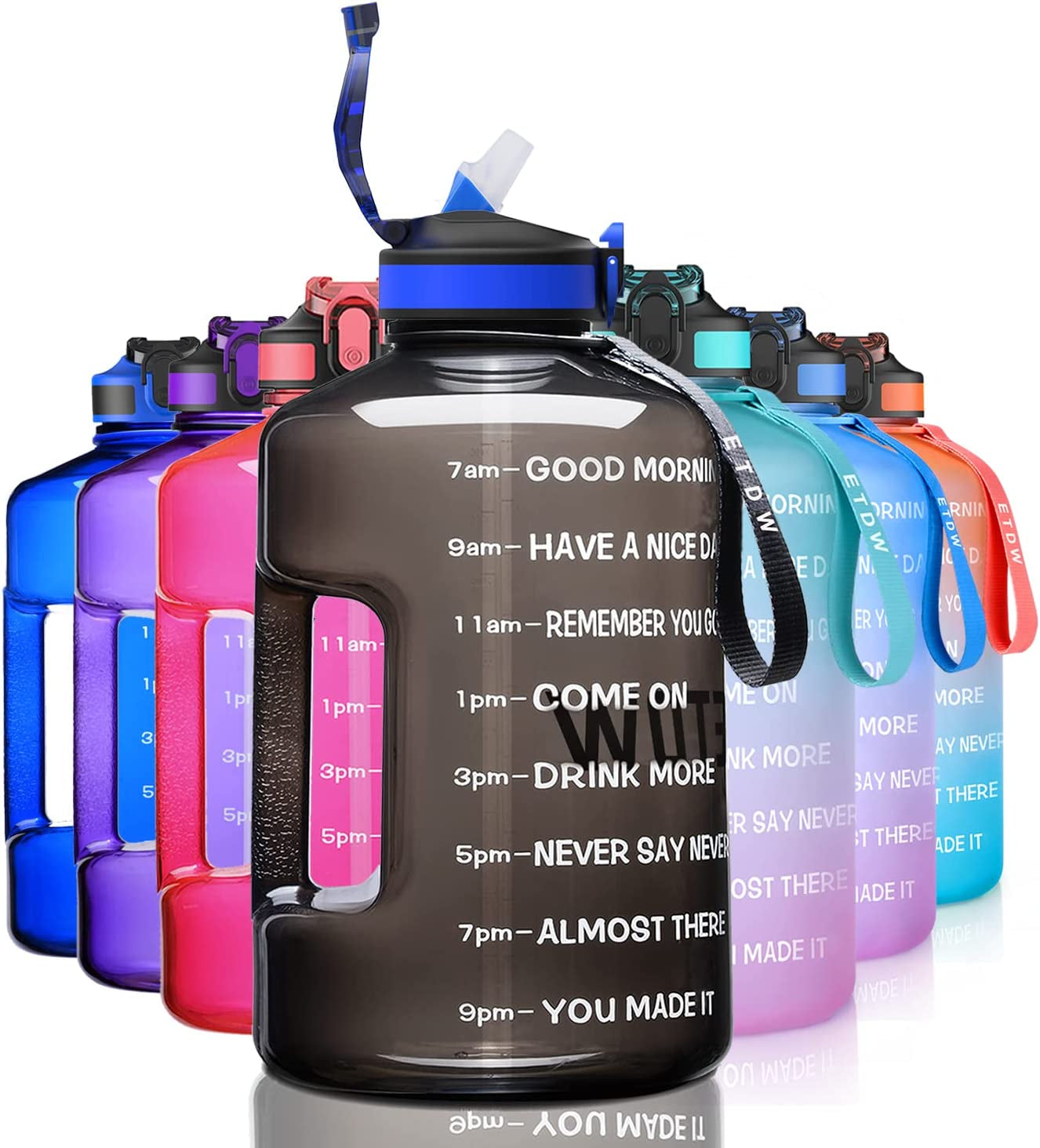 74OZ BPA-Free Gallon Water Bottle with Straw and Time Marker, Leakproof Fitness Container with Handle