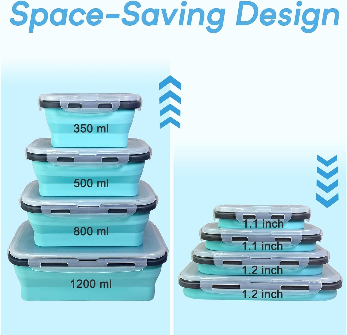 4-Piece Set of Collapsible Leakproof Silicone Food Storage Containers with Lids - Microwave and Dishwasher Safe