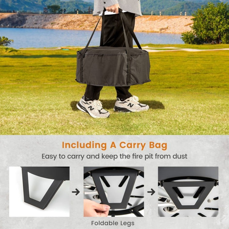 17-Inch Portable Gas Fire Pit with Collapsible Legs and Detachable Grill for Outdoor Camping