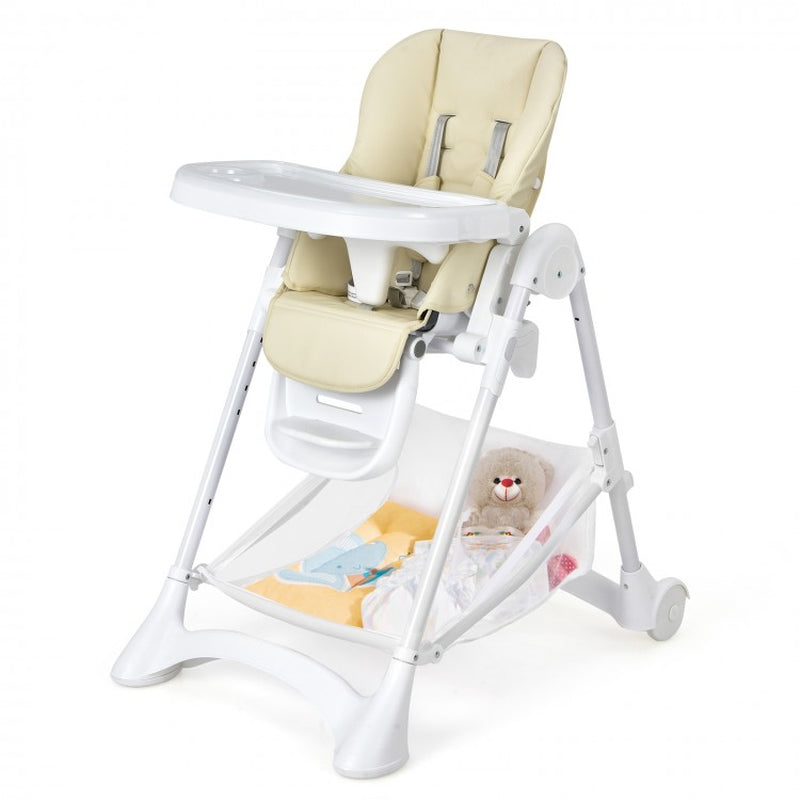 Folding Baby Chair with Wheel Tray and Storage Basket