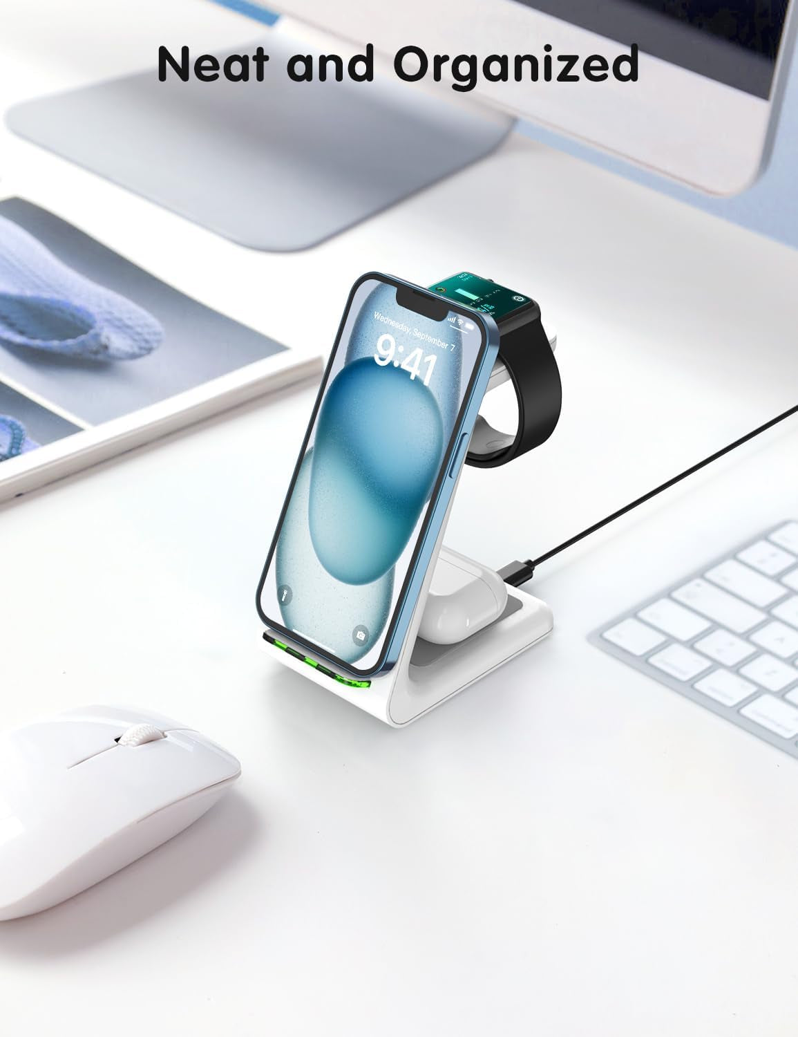 3-in-1 Wireless Charging Station for Apple Devices: Compatible with iPhone , iWatch and AirPods Pro