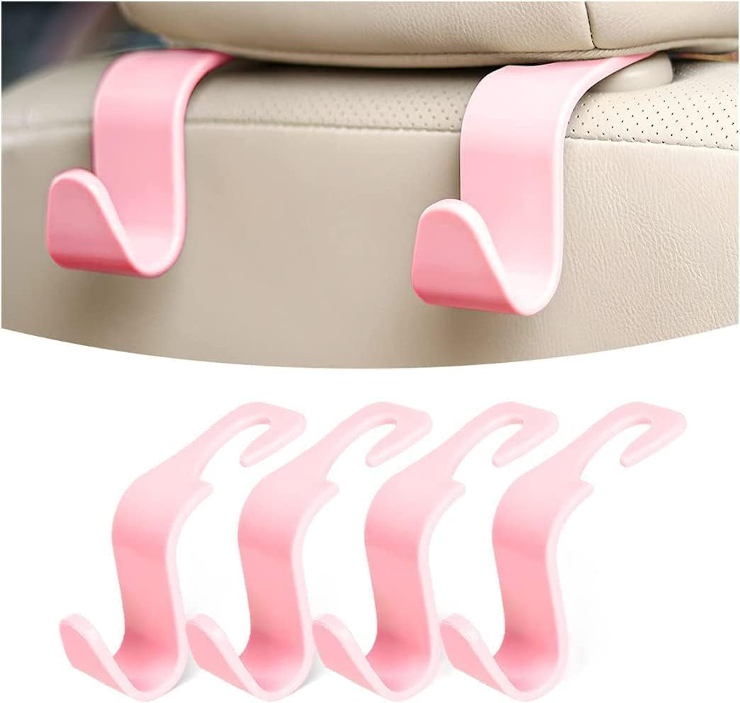 4-Piece Black Car Headrest Hooks - Universal Rear Seat Hangers for Handbags, Wallets, Grocery Bags, and Children's Toys