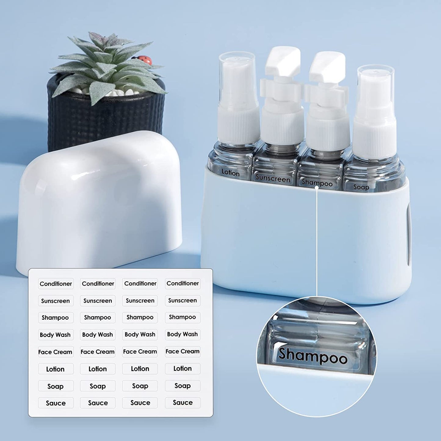 8-Pack TSA Approved Travel Bottles Set for Toiletries, 50ml/2oz Leak-Proof Containers with Labels and Storage Box