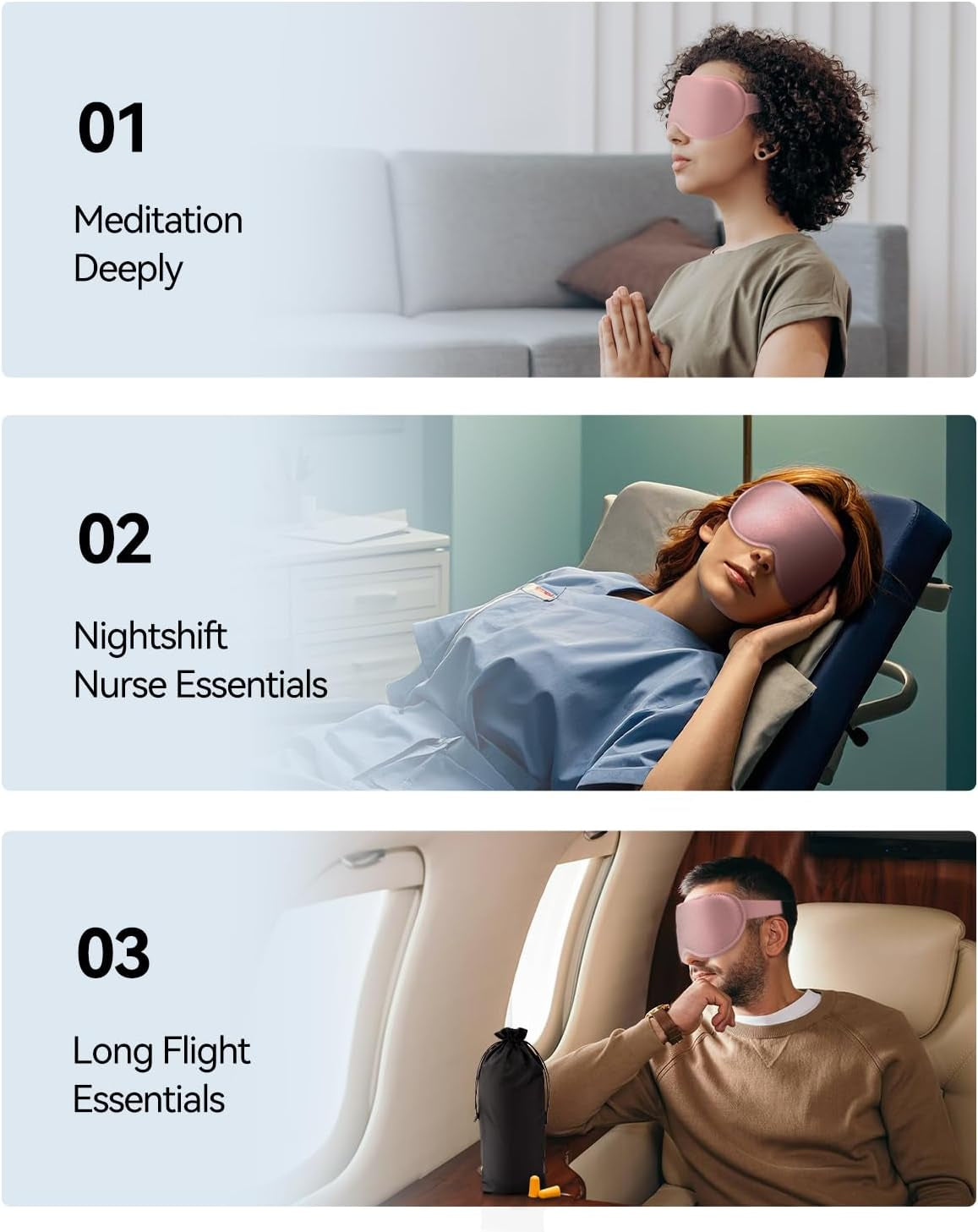 3D Contoured Weighted Sleep Mask for Men and Women - Light Blocking Soft Memory Foam for Travel and Night Shift Comfort (Pink)