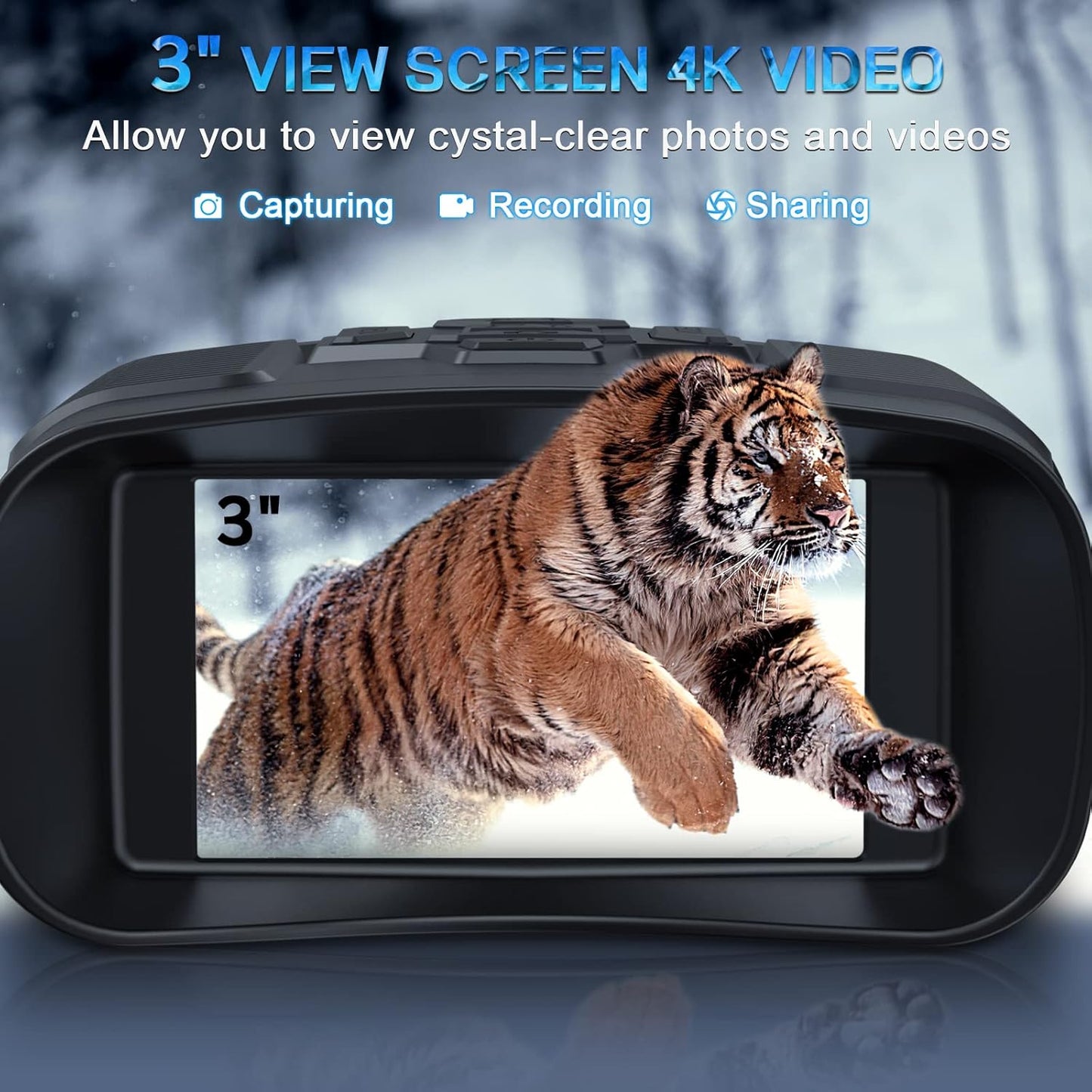 4K Infrared Night Vision Binoculars with 3'' Display, 8X Digital Zoom, and 32GB Storage Card for Camping, Hunting, and Security Use