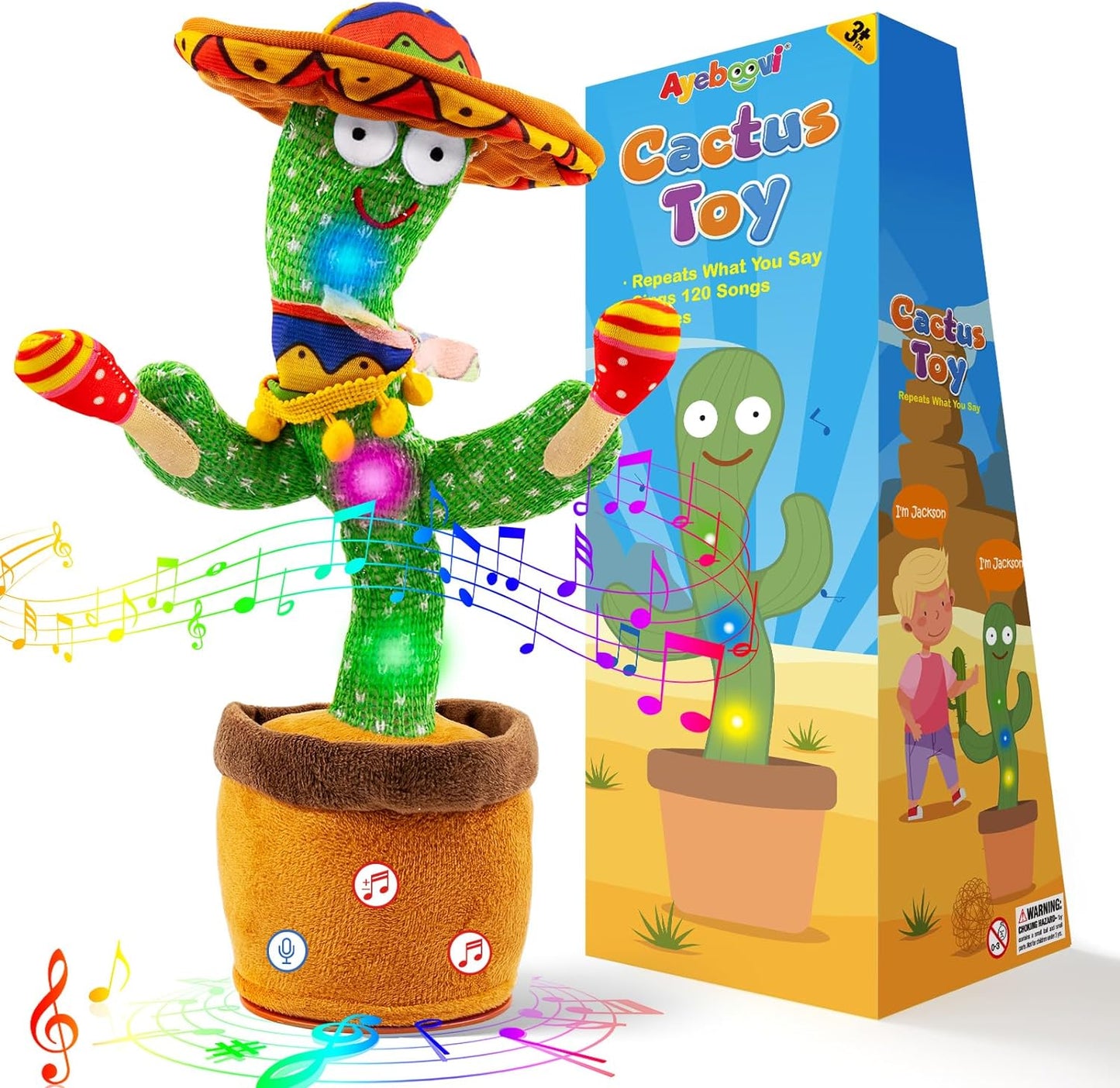Interactive Dancing Cactus Plush Toy - Infants, Toddlers, Volume Adjustable Singing, Mimicking Function, 120 English Songs