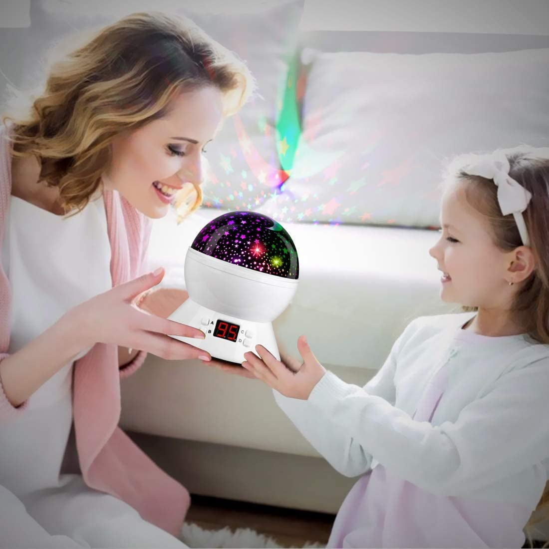 Star Projector Night Light with Timer for Children, Ages 1-14, Glow-in-the-Dark Stars and Moon for Peaceful Sleep - White
