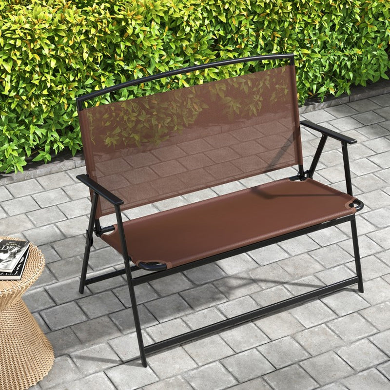 2-Person Folding Outdoor Garden Bench with Backrest and Armrests