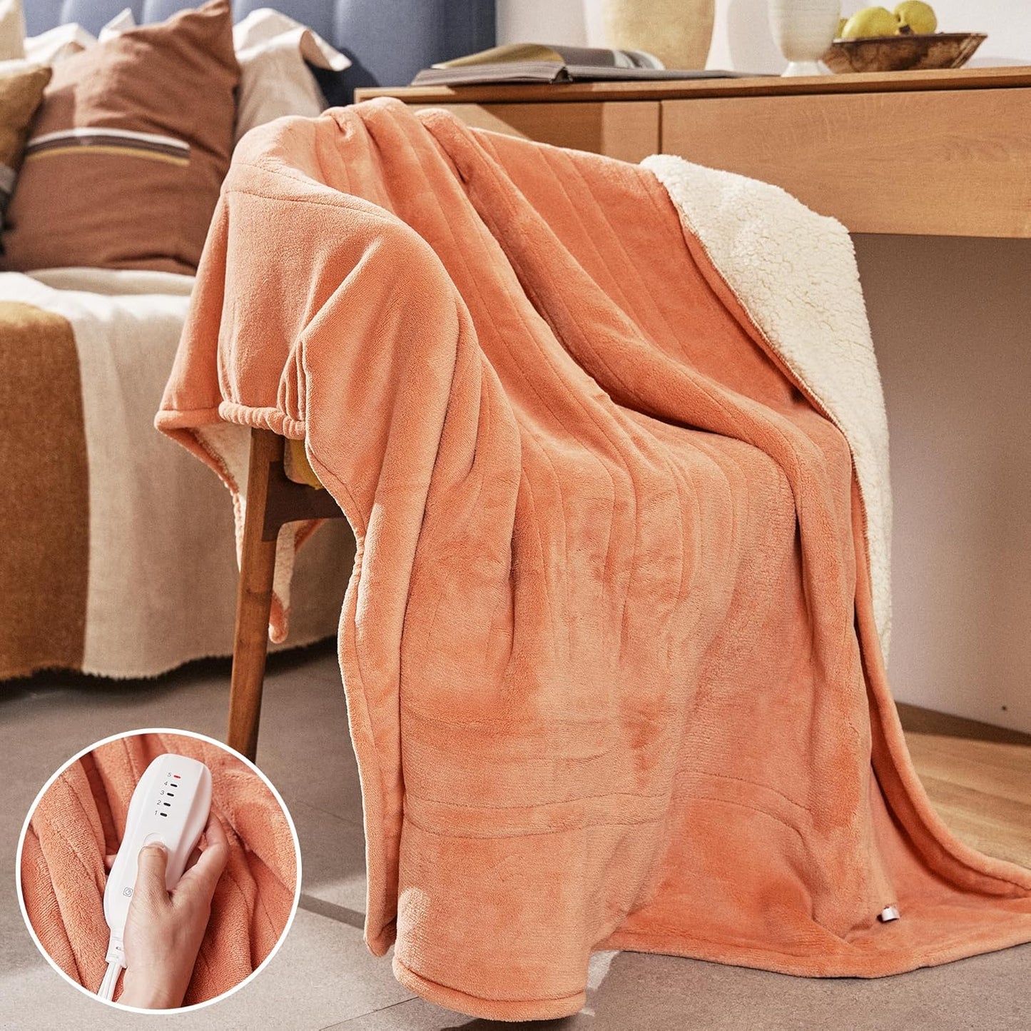 Electric Heated Blanket 50''x60'' - Soft and Comfortable Throw with 5 Heat Settings, 3-Hour Auto Shut-Off, ETL & FCC Certified, Machine Washable (Yellow)