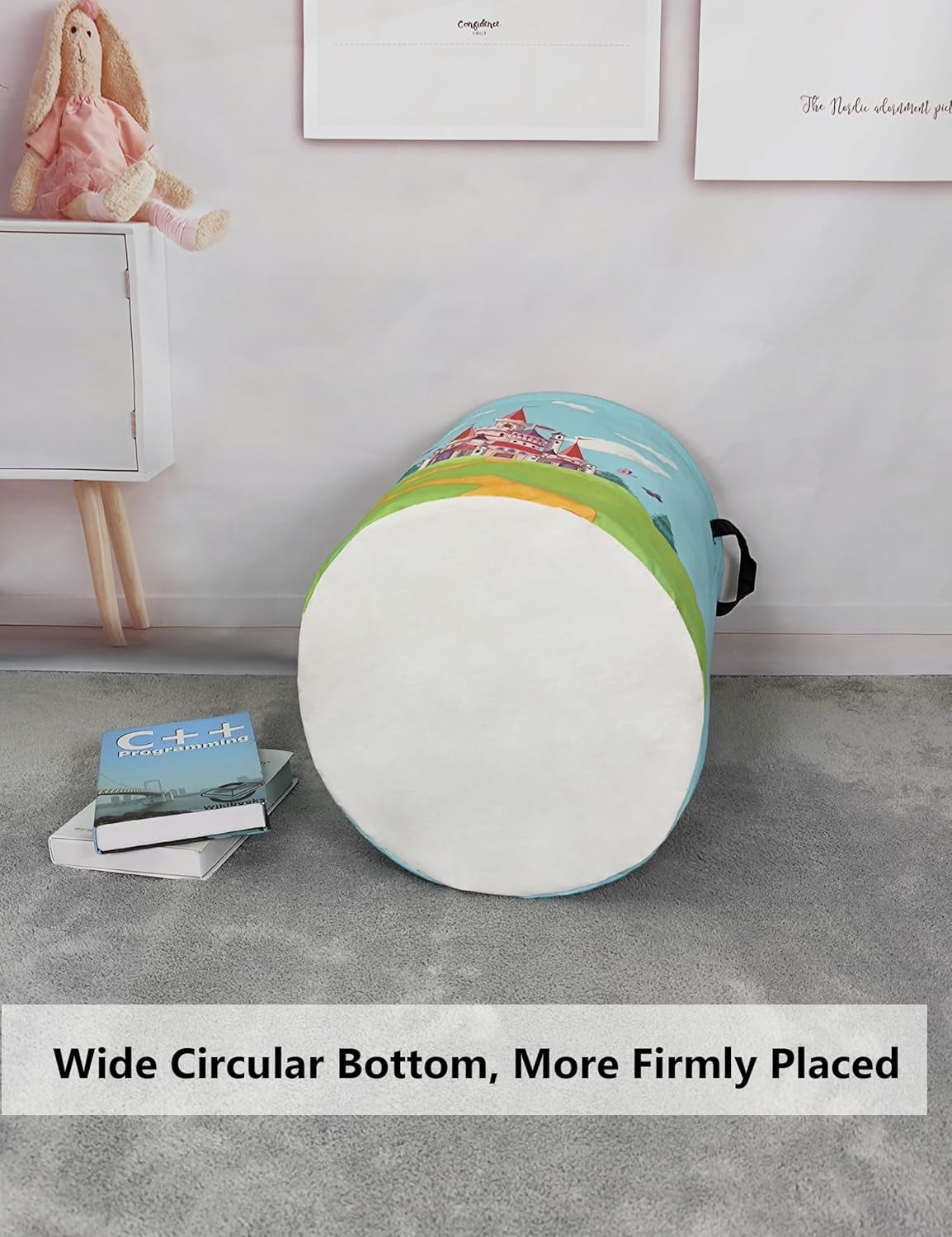 Large Collapsible Round Storage Basket for Laundry and Home Decor - Forest Castle Design