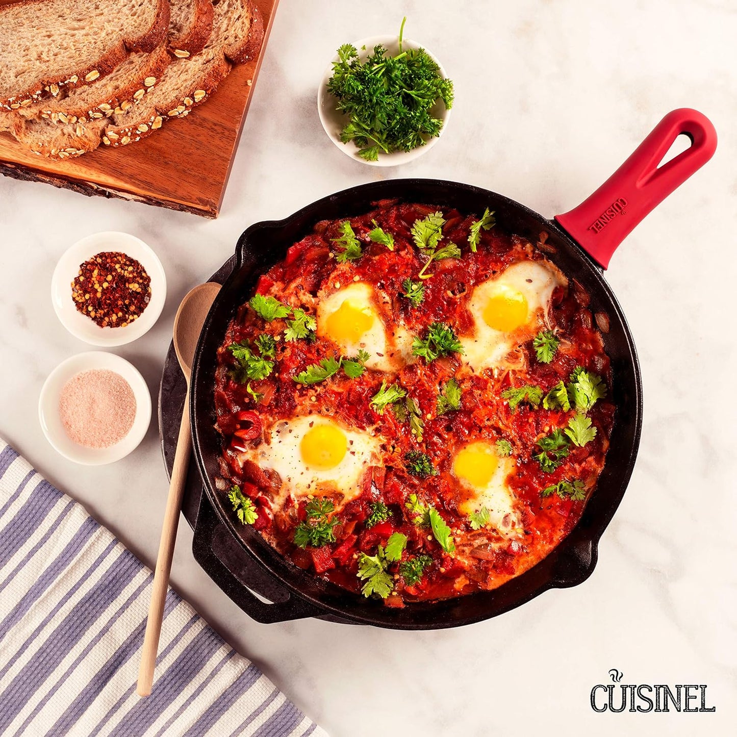 12-Inch Pre-Seasoned Cast Iron Skillet with Glass Lid and Heat-Resistant Handle Cover - Versatile Oven Safe Cookware for Indoor and Outdoor Use, Including Grill, BBQ, Camping, Stovetop, and Induction Cooking