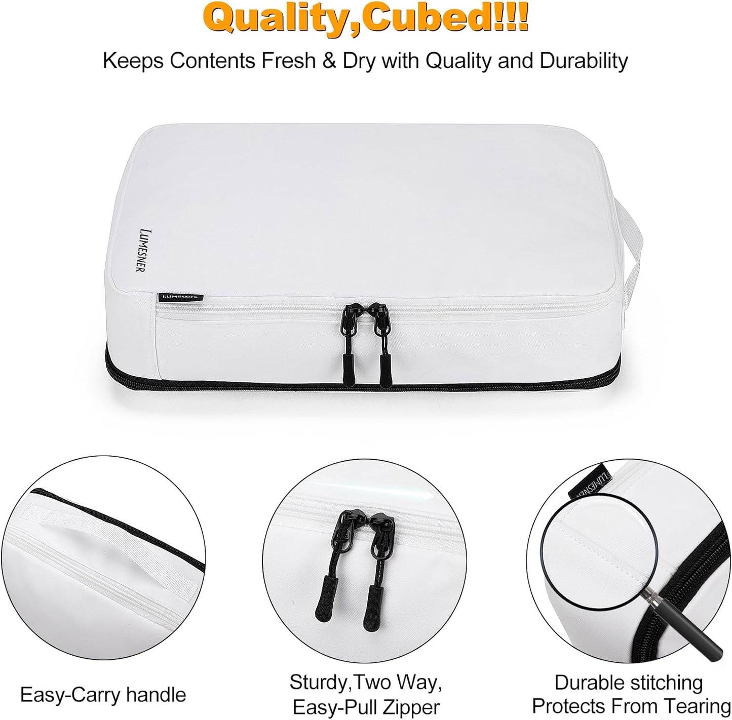 Compression Packing Cubes Set - 8-Piece Travel Organizers for Carry-On Suitcases in White