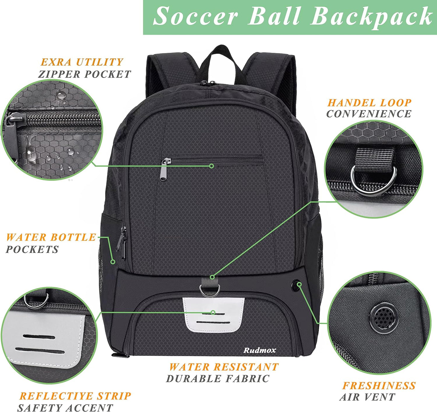 Soccer Ball and Sports Equipment Backpack with Cleat Compartment and Laptop Sleeve for Travel and Team Use