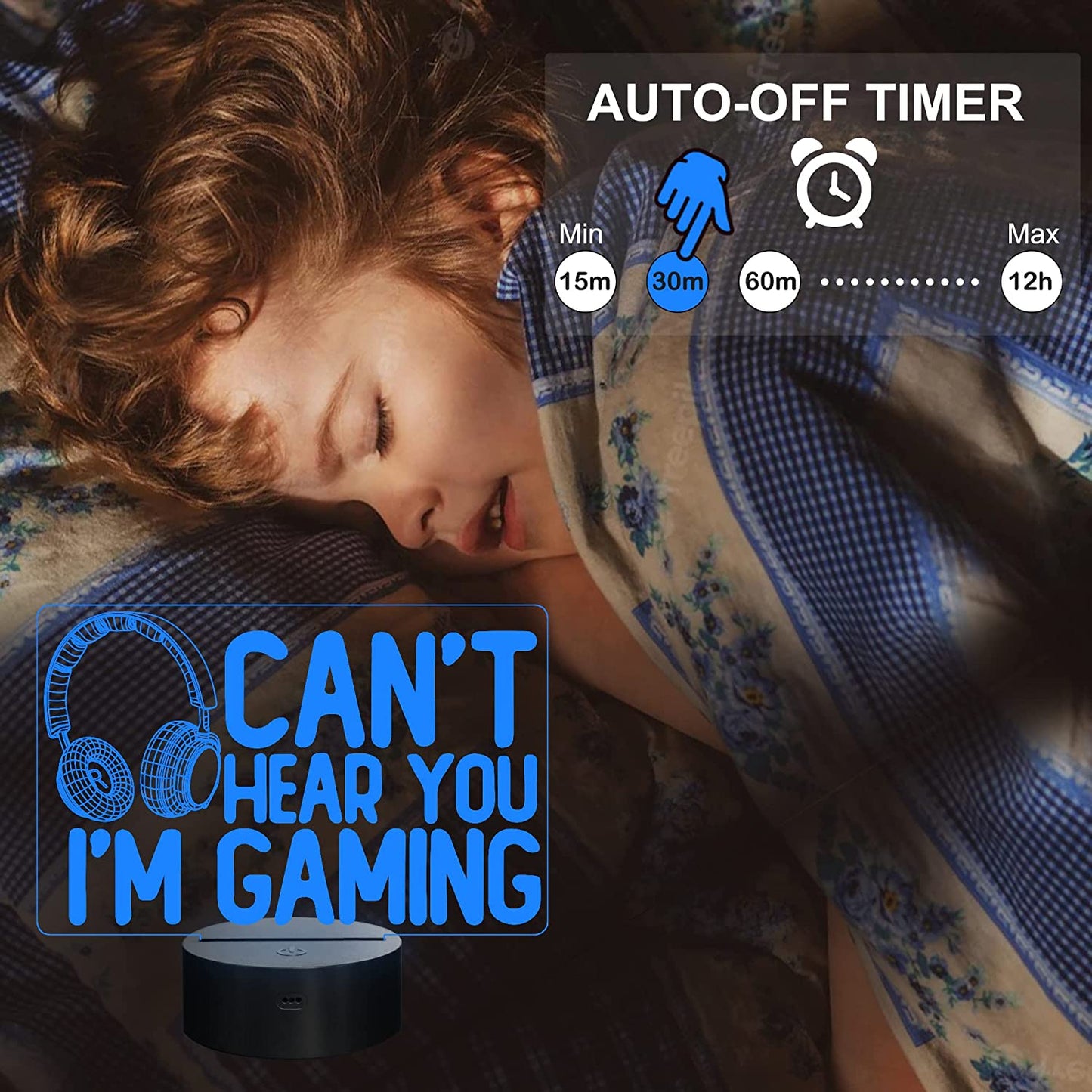 Gaming Night Light with Headset Graphic - 3D Illusion Lamp with 16 Color Options, Touch & Remote Control - Perfect Gift for Gamers, Teens, and Kids