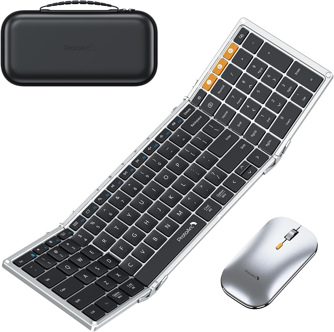 XKM01 Foldable Bluetooth Keyboard and Mouse Combo for Business and Travel, Dual Connectivity (2.4G + Bluetooth), Full-Size Portable Design for Laptops and Tablets (Space Gray)