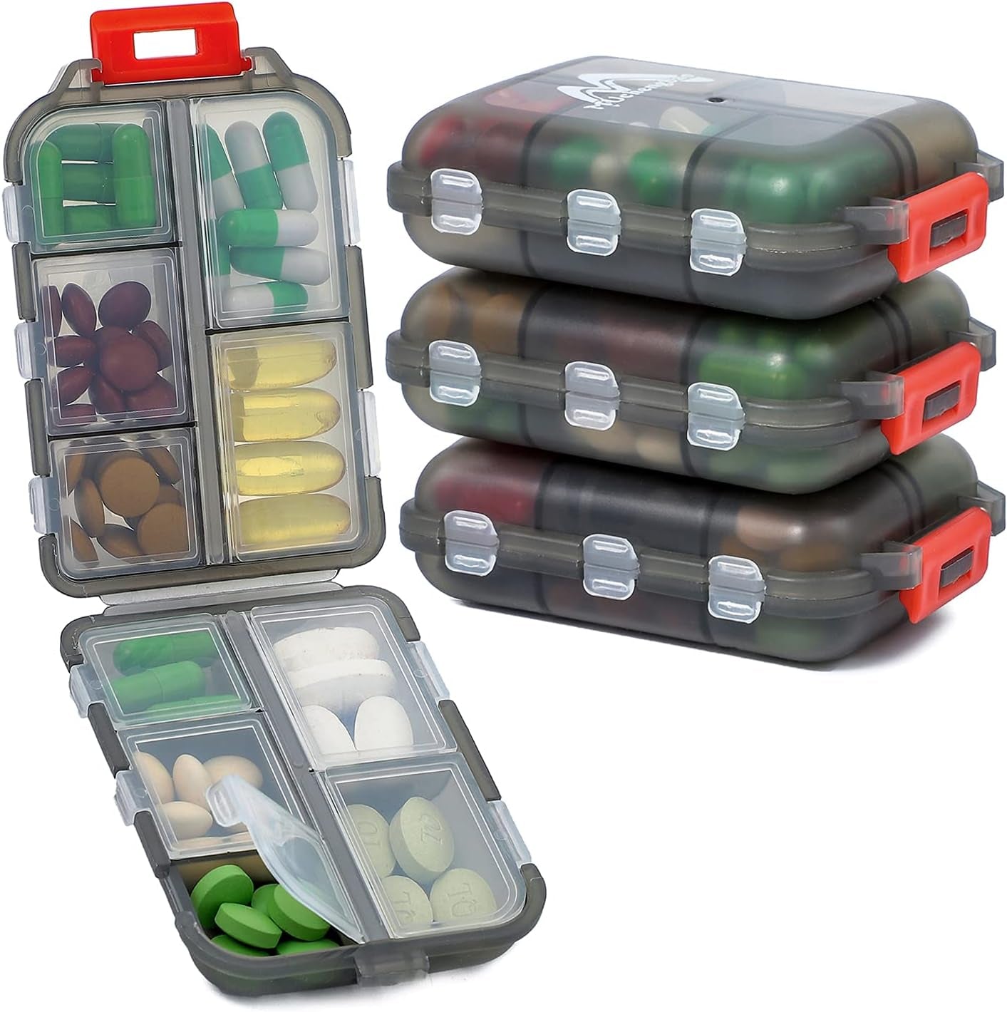 4 Pack Pill Case Portable Small Weekly Travel Pill Organizer Portable Pocket Pill Box Dispenser for Purse Vitamin Fish Oil Compartments Container Medicine Box by