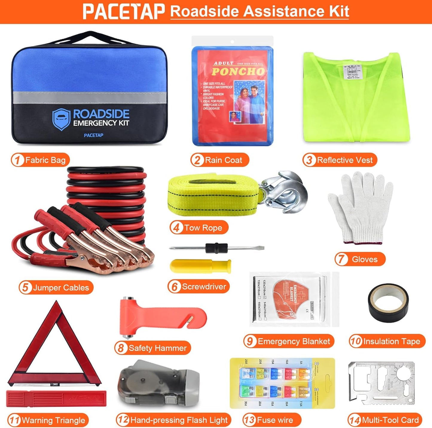 Comprehensive Car Roadside Emergency Kit: Essential Automotive Safety Tools Including Jumper Cables