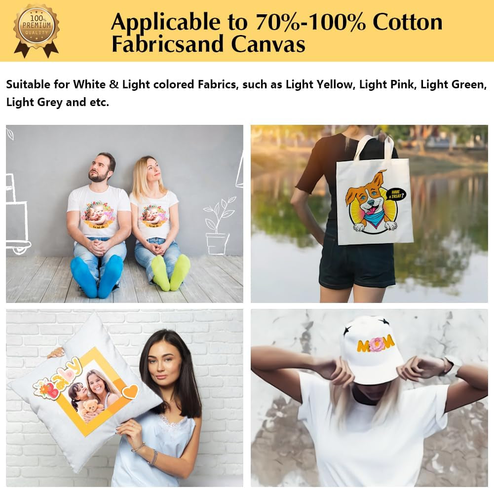 Tru-Iron on Heat Transfer Paper for Light Fabric (10 Sheets, 8.5X11", 2Nd Generation) Iron-On Transfers Paper for Light T-Shirts Printable Heat Transfer Vinyl for Inkjet Printer (CA-2-10)