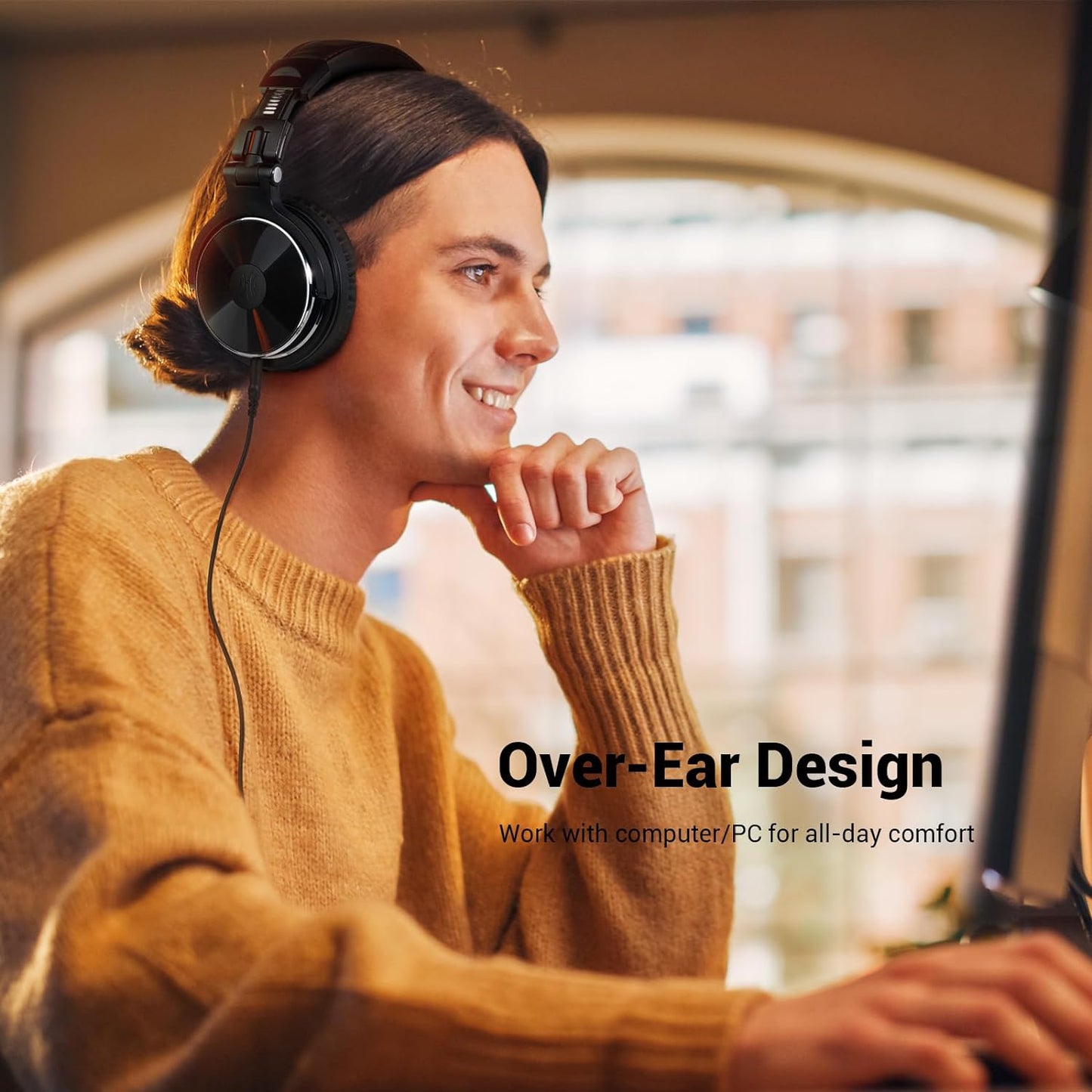 Over-Ear Wired Headphones - 50mm Neodymium Drivers, In-Line Microphone, and Dual 3.5mm/6.35mm Connectors