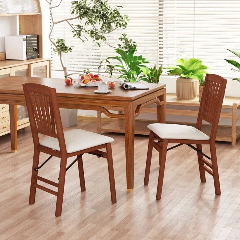 Set of 2 Folding Dining Chairs with Padded Seats and Rubberwood Frames