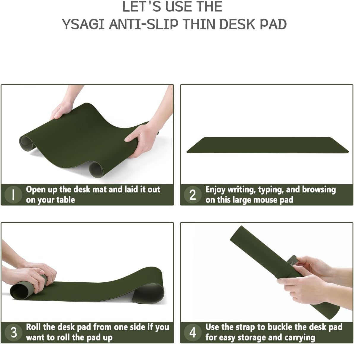 Non-Slip Waterproof PVC Leather Desk Pad, Ultra-Thin Large Mouse Pad, Easy-Clean Writing Mat (Olive Green, 31.5" x 15.7")