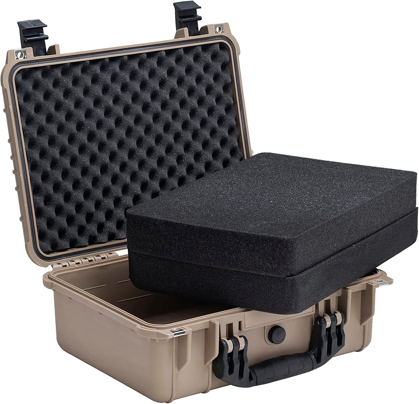 Portable All-Weather Waterproof Camera Case - Customizable Foam Insert - Drones, Equipment, Firearms, 15.98 x 12.99 x 6.85 Inches (Desert Tan)