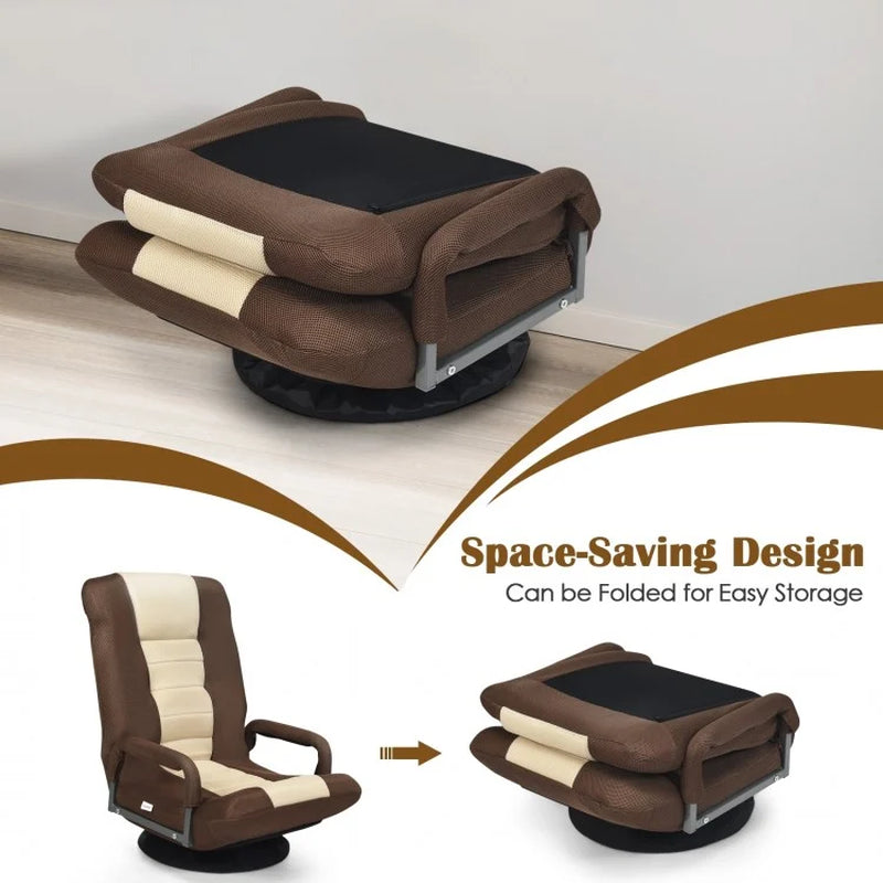 360-Degree Swivel Gaming Floor Chair with Adjustable Backrest and Foldable Design
