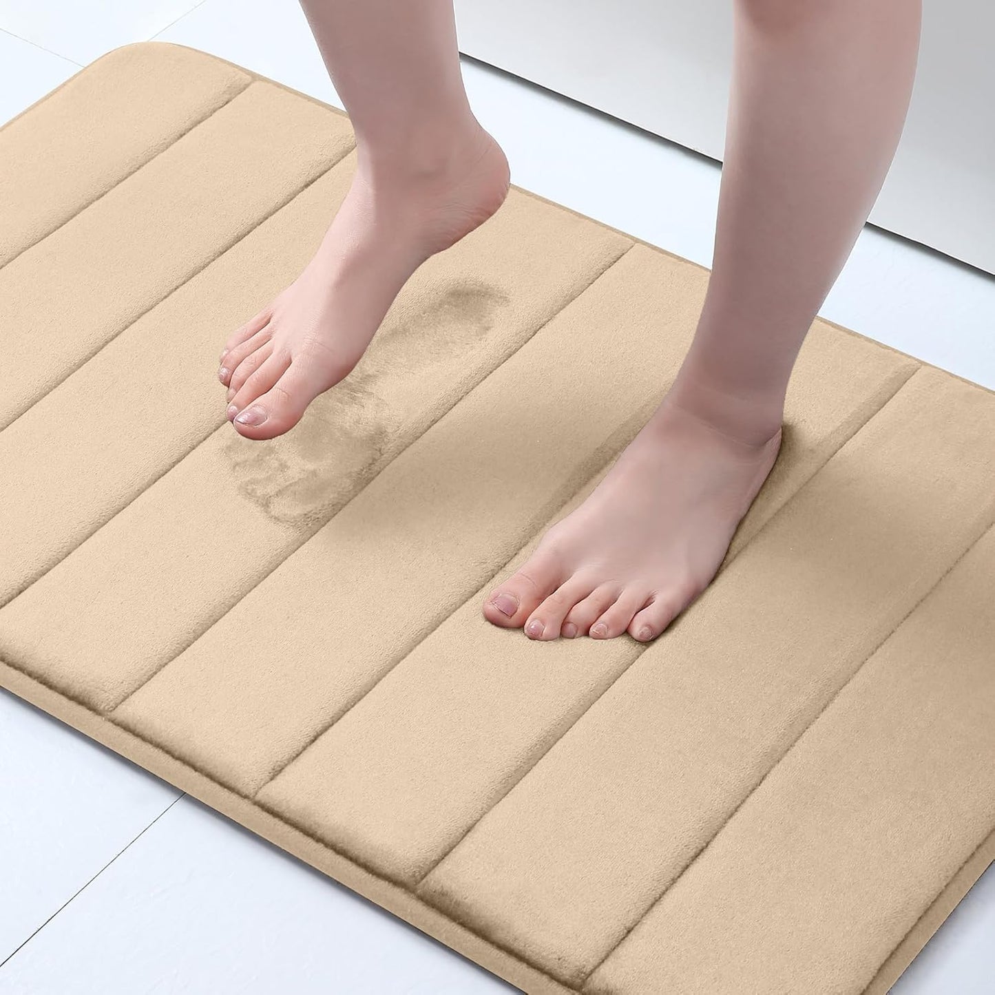 Memory Foam Non-Slip Bath Mat with Absorbent Rubber Backing for Kitchen and Bathroom Floors, 16" x 24", Black