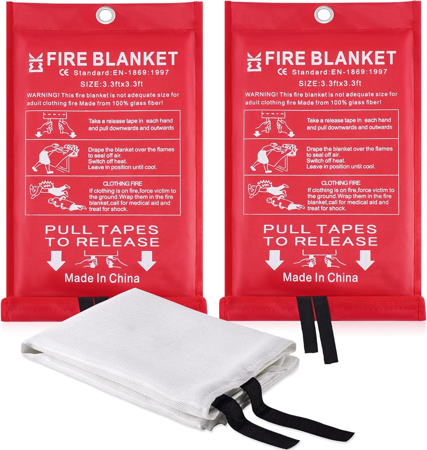 Fire Blanket - Emergency Survival – Fiberglass Sheet - Kitchen School Fireplace Grill Car (2Pcs-Fireblankets)