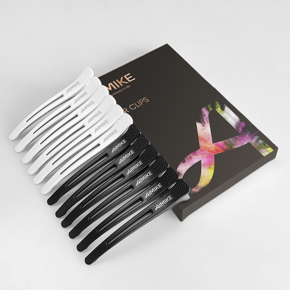 Salon Hair Clips - 12 Pack Non-Slip Styling and Sectioning Clips with Silicone Band, No-Trace Design for All Hair Types