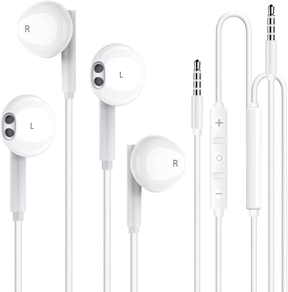 2-Pack 3.5mm Wired In-Ear Earphones with Noise Isolation, Built-In Microphone, and Volume Control