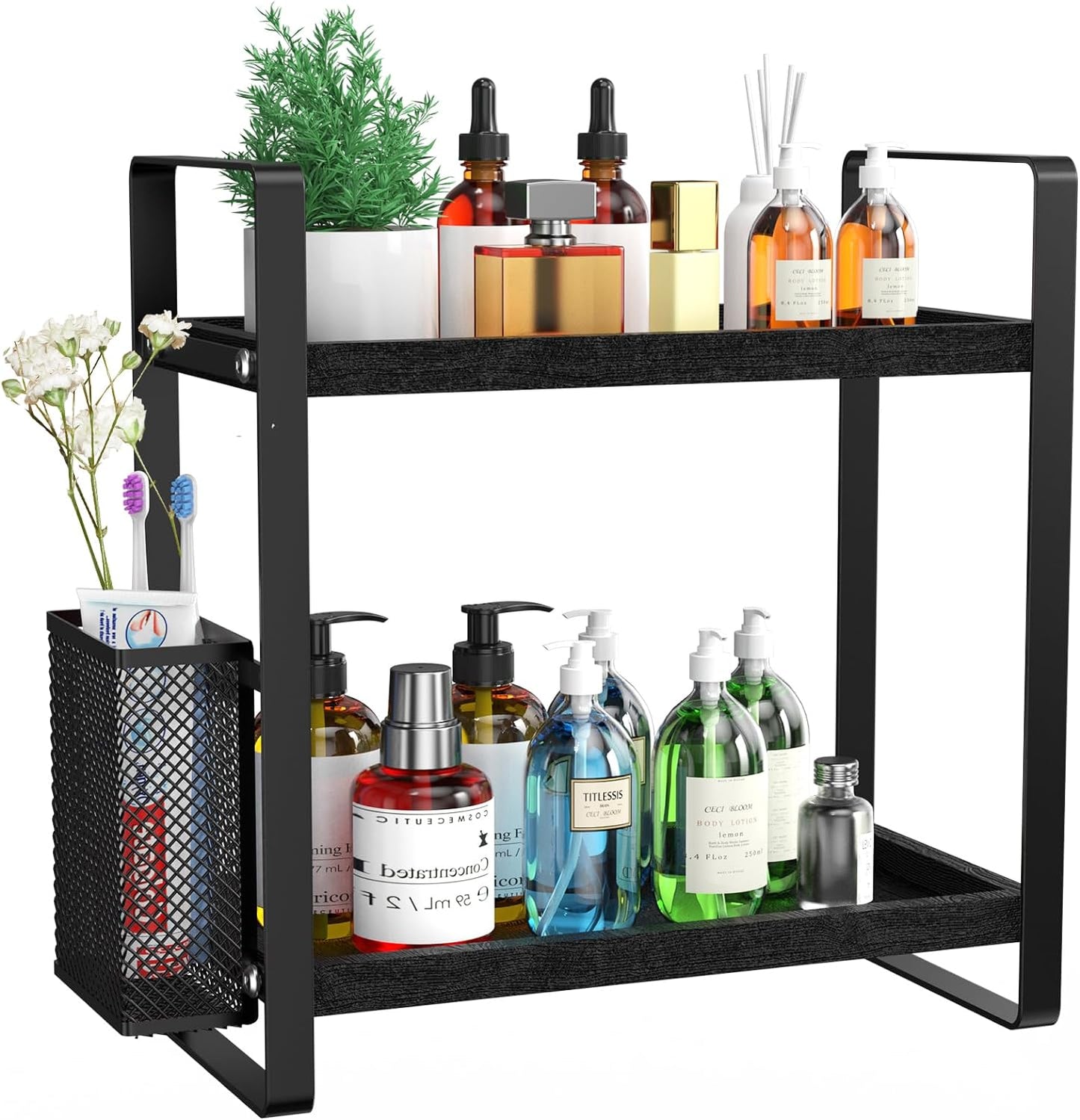 Sophisticated Bathroom Countertop Organizer with Perfume Tray and Vanity Storage Solutions
