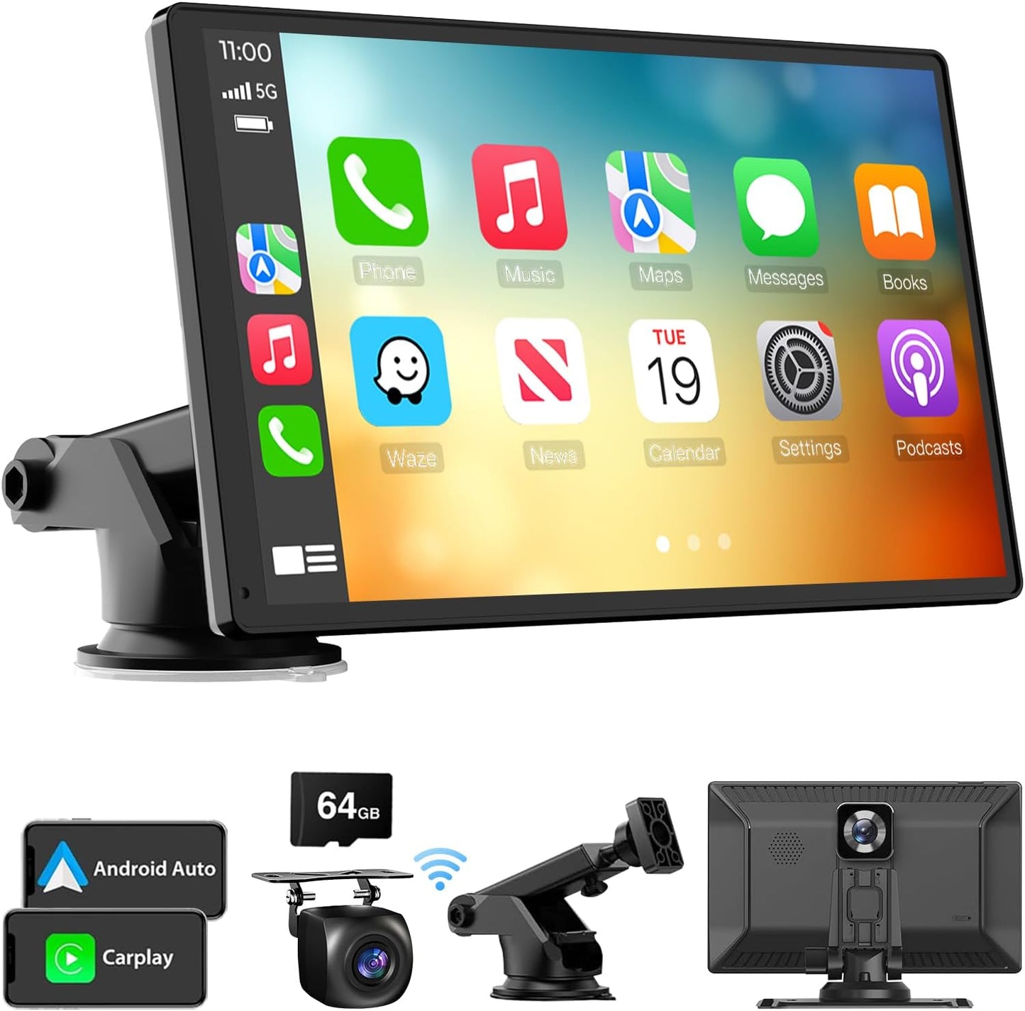 9-Inch Wireless CarPlay Touchscreen Stereo - 4K Dash Cam, Backup Camera, Navigation, Bluetooth -Apple CarPlay, Android Auto
