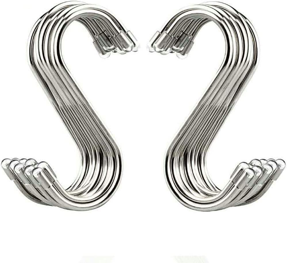 20 Pack S Shaped Hooks Stainless Steel Metal Hangers Hanging Hooks for Kitchen, Work Shop, Bathroom, Garden