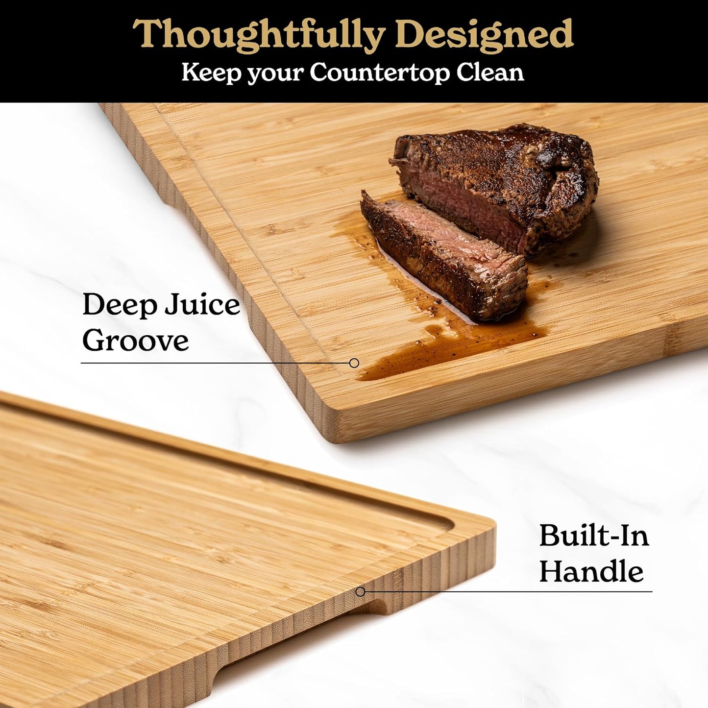 Large Bamboo Cutting Board for Kitchen: Extra Large Bamboo Cutting Board with Juice Groove & Compartments, Wooden Cutting Boards for Kitchen, Butcher Block Cutting Board Wood