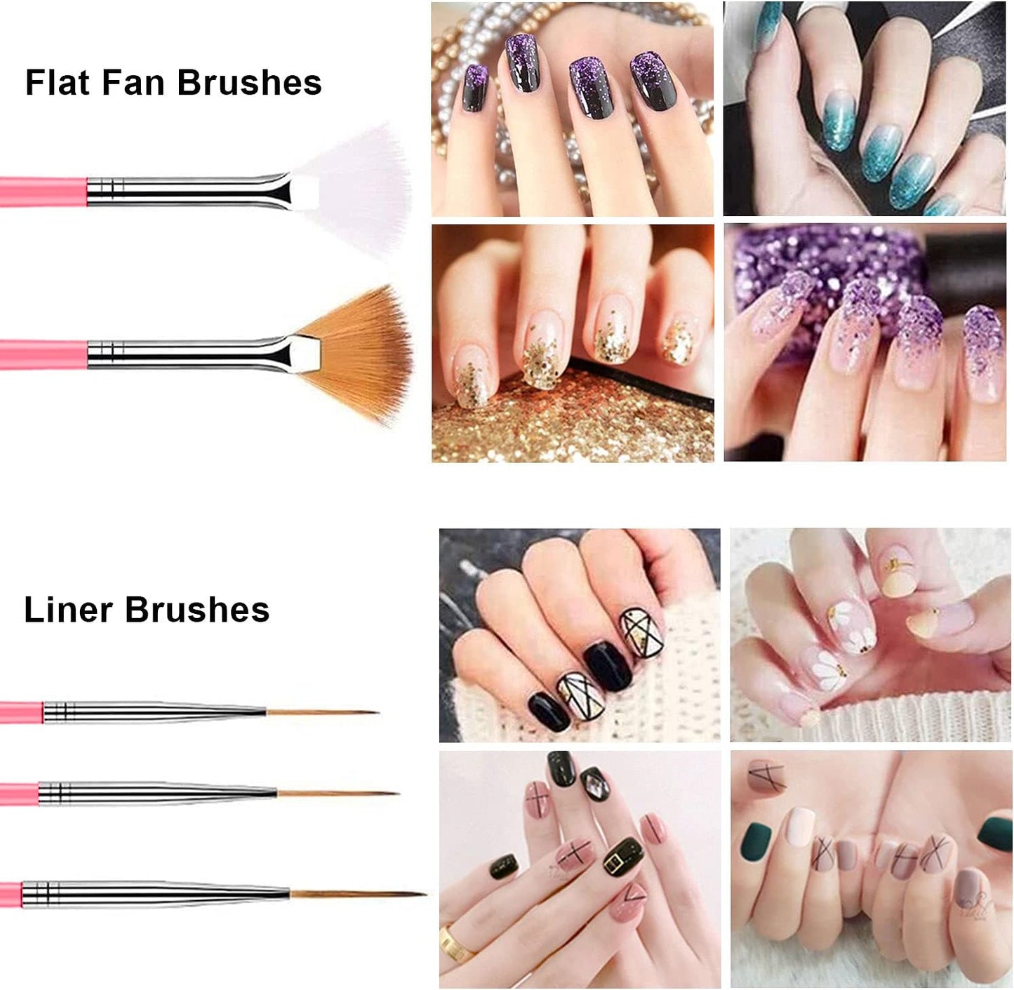 20-Piece Professional Nail Art Design Tools Set: 15 Nail Art Brushes and 5 Dotting Pens in Pink