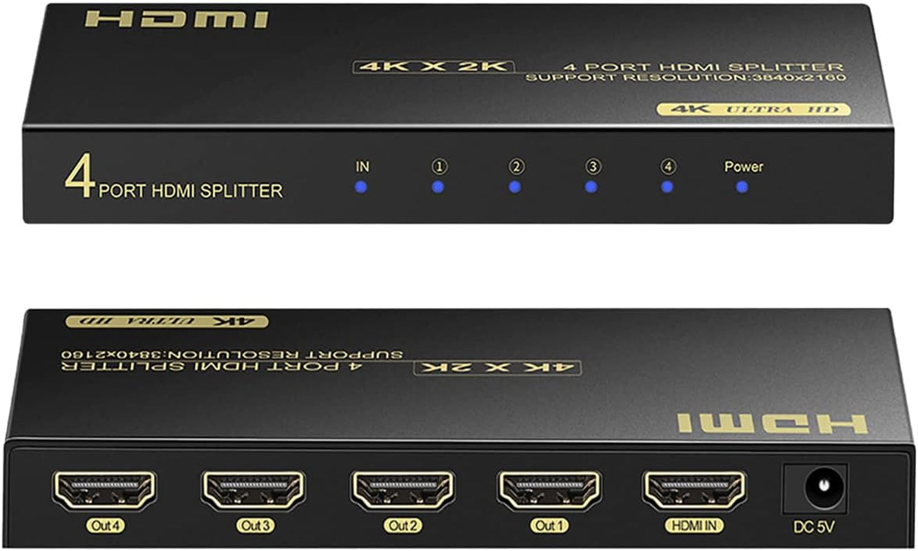 4K HDMI Splitter 1x4 - Supports 4K 60Hz, Full HD 1080P, and 3D, Compatible with Xbox, PS3/4, Roku, and Blu-Ray Players